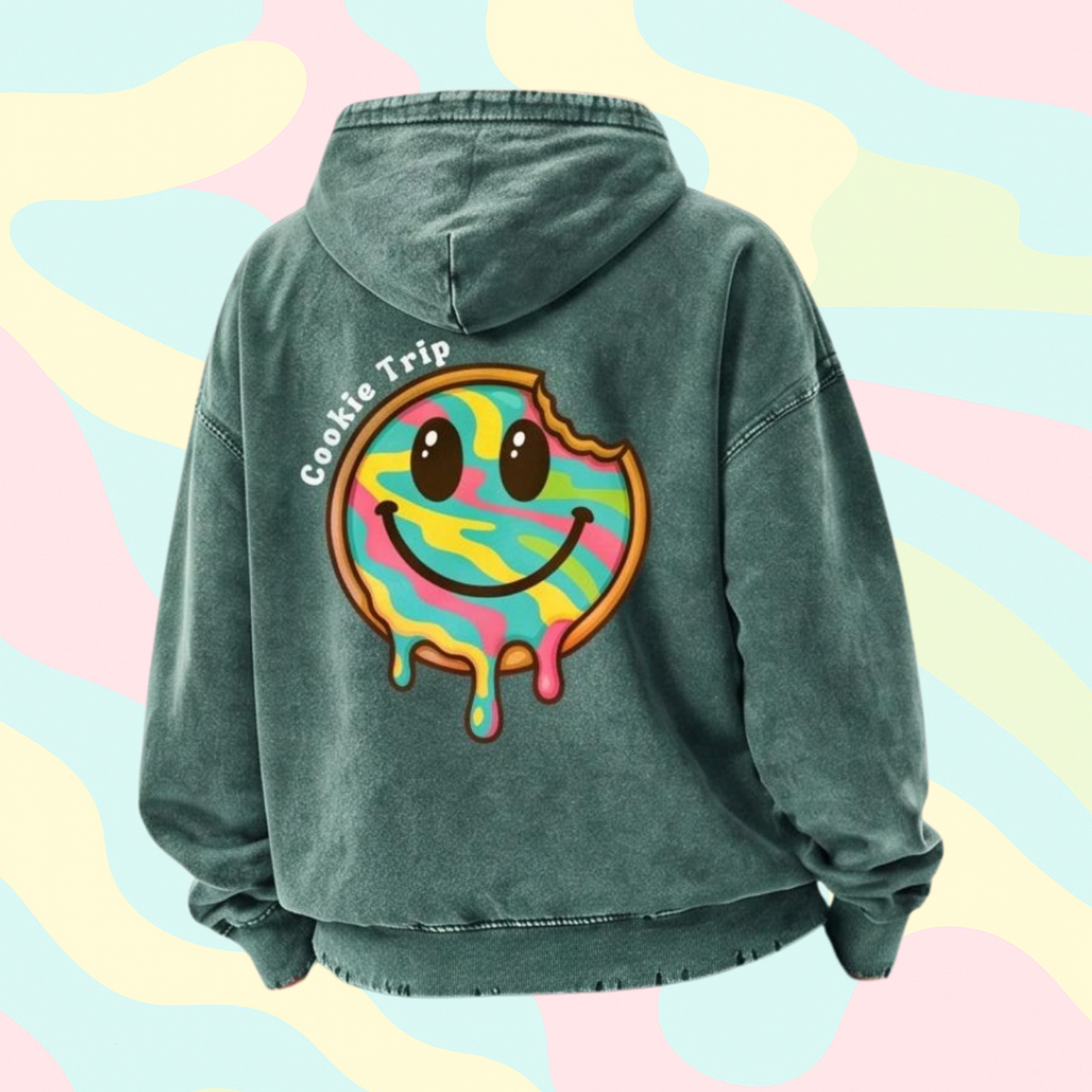 Cookie Trip Distressed Oversized Cotton Hoodie