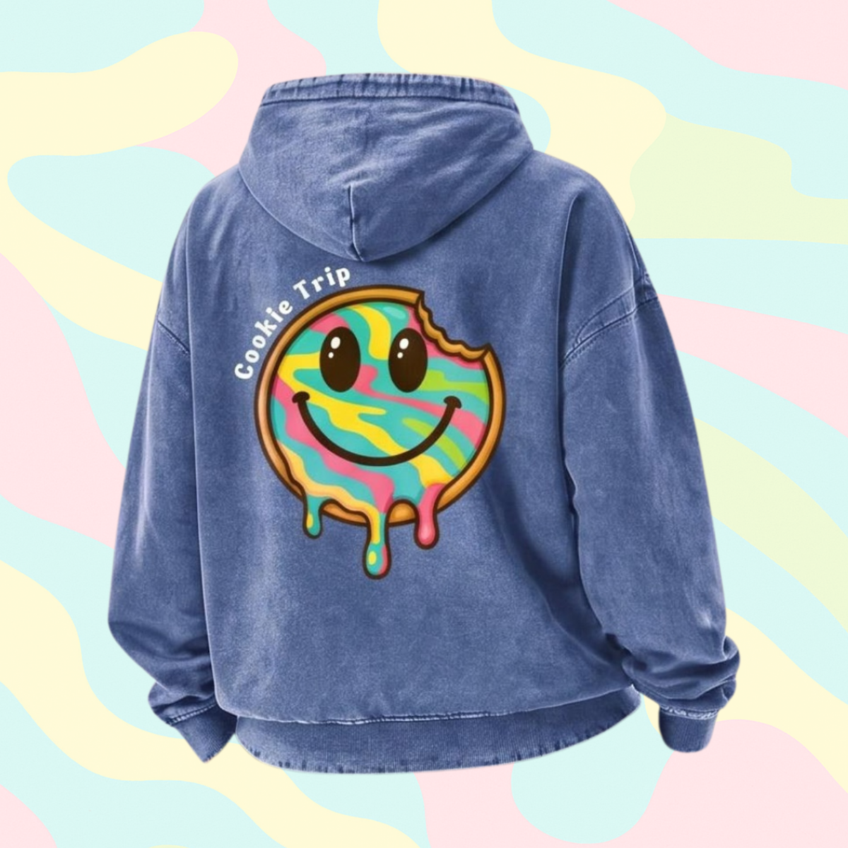 Cookie Trip Distressed Oversized Cotton Hoodie