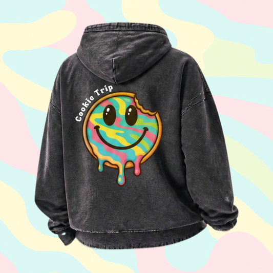 Cookie Trip Distressed Oversized Cotton Hoodie