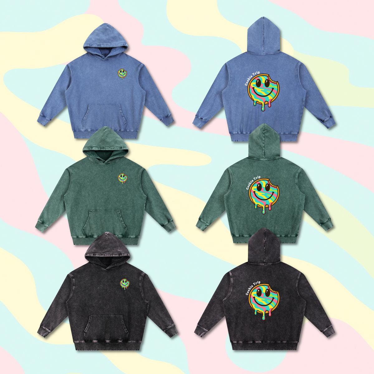 Cookie Trip Distressed Oversized Cotton Hoodie